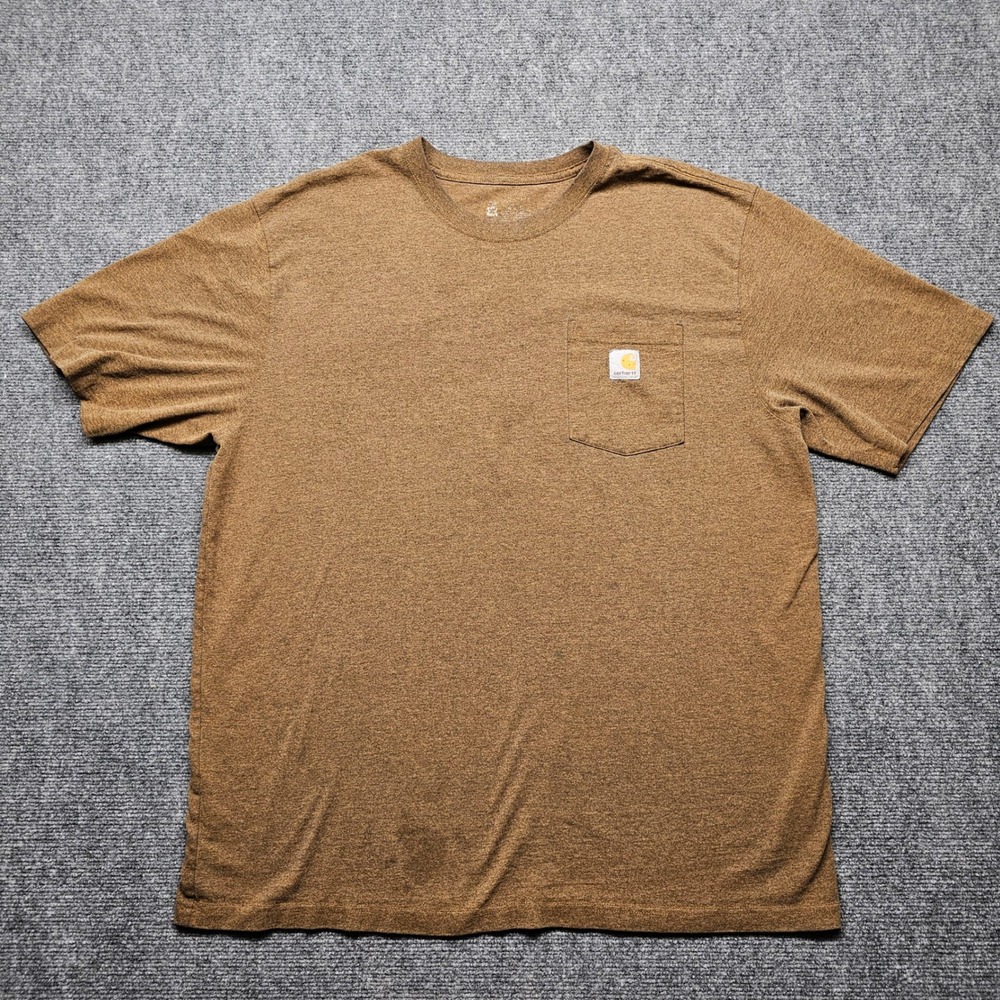 Carhartt Mens Short Sleeve Pocket T-Shirt Heather Brown Workwear Tee XL